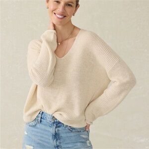 NWT Faherty Women's Miramar Linen V-Neck Sweater - summer sand